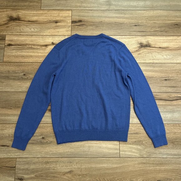 Men's Club Room Sweater SZ Small Merino Wool Blend V Neck Pullover Blue - Picture 8 of 9